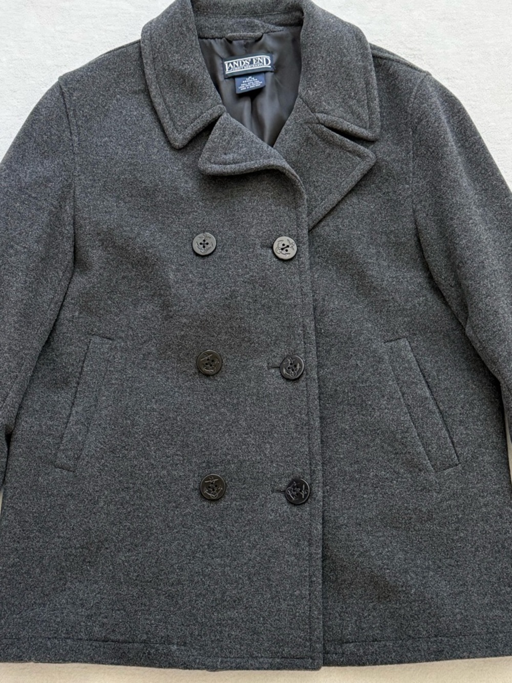 Lands' End Gray Double Breasted Wool Peacoat Size M - Picture 4 of 11